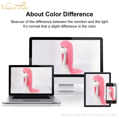 Pink Straight Wigs with Bang Long Wig for Women Cosplay Wig with Bangs Halloween 26 Inch